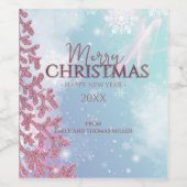 Weiße Schneeflocken im hellblauen Winter Weihnacht Weinetikett (Einzelnes Label)