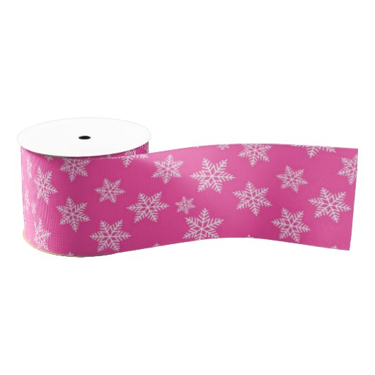Weiße Schneeflocken im rosa Wintermuster Ripsband (Spule)