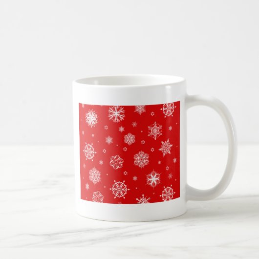 Weiße Schneeflocken im roten Hintergrund Kaffeetasse (Rechts)