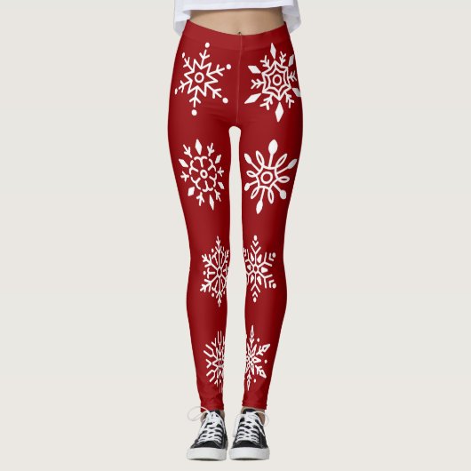 Weiße Schneeflocken im Roten Winter Leggings (Vorderseite)
