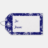 Weiße Schneeflocken in Dunkelblau Geschenkanhänger (Rückseite Horizontal)