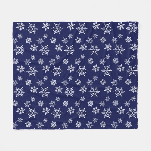 Weiße Schneeflocken in Navy Blue Fleecedecke (Vorderseite (Horizontal))