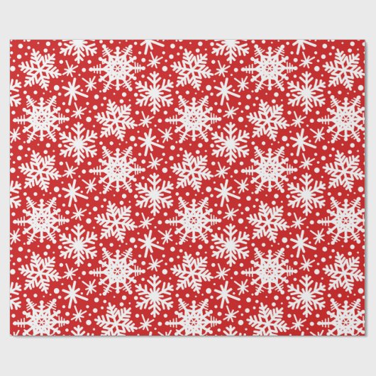 Weiße Schneeflocken in Rot Geschenkpapier (Flach)