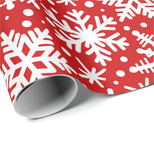 Weiße Schneeflocken in Rot Geschenkpapier (Rolleneckpunkt)