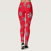 Weiße Schneeflocken in Rot Leggings (Rückseite)