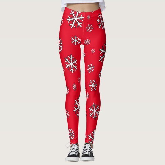 Weiße Schneeflocken in Rot Leggings (Vorderseite)