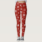Weiße Schneeflocken in Rot Leggings (Vorderseite)