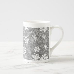 Weiße Schneeflocken Luxuriös Grau Elegantes Weihna Porzellantasse