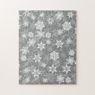 Weiße Schneeflocken Luxuriöse Gray Elegante Weih Puzzle