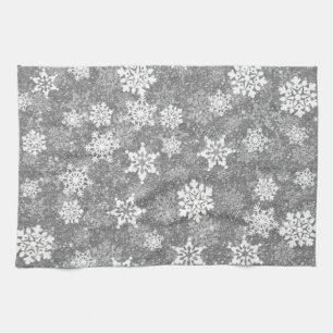 Weiße Schneeflocken Luxuriöse Gray Elegante Weihna Geschirrtuch