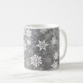 Weiße Schneeflocken Luxuriöse Gray Elegante Weihna Kaffeetasse (VorderseiteRechts)