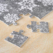 Weiße Schneeflocken Luxuriöses Grau Elegantes Weih Puzzle (Seite)