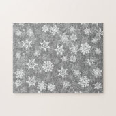 Weiße Schneeflocken Luxuriöses Grau Elegantes Weih Puzzle (Horizontal)