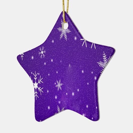 Weiße Schneeflocken mit blauem Lila Hintergrund Keramikornament (Links)