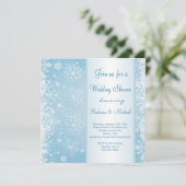 Weiße Schneeflocken mit blauem Polterabend Einladung (Stehend Vorderseite)