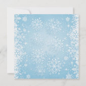 Weiße Schneeflocken mit blauem Polterabend Einladung (Rückseite)
