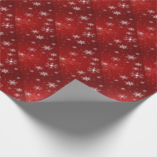 Weiße Schneeflocken mit rotem Background Wrapping  Geschenkpapier (Ecke)