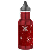 Weiße Schneeflocken mit rotem Hintergrund Edelstahlflasche (Links)