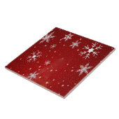 Weiße Schneeflocken mit rotem Hintergrund Fliese (Seite)