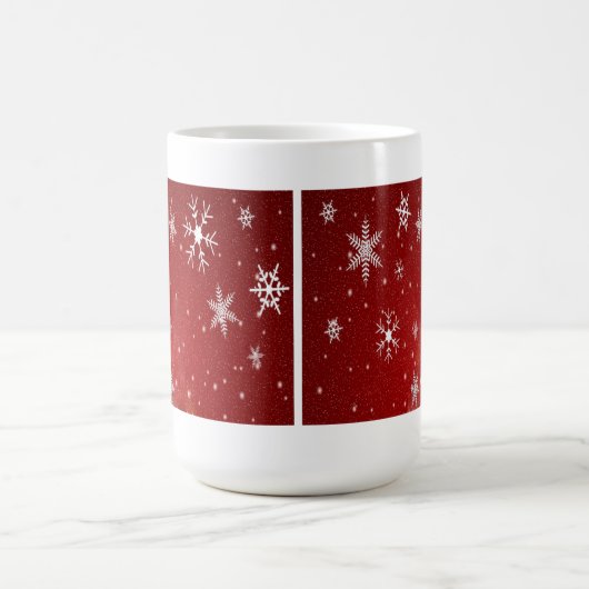 Weiße Schneeflocken mit rotem Hintergrund Kaffeetasse (Mittel)