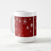 Weiße Schneeflocken mit rotem Hintergrund Kaffeetasse (Vorderseite Links)