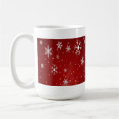 Weiße Schneeflocken mit rotem Hintergrund Kaffeetasse (Links)