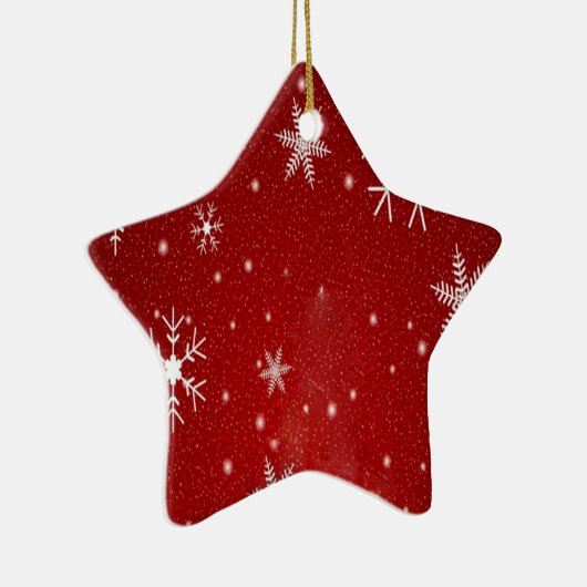 Weiße Schneeflocken mit rotem Hintergrund Keramikornament (Rechts)