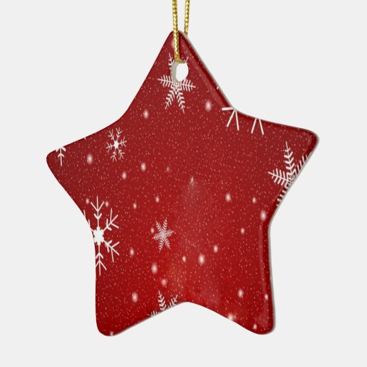 Weiße Schneeflocken mit rotem Hintergrund Keramikornament (Links)