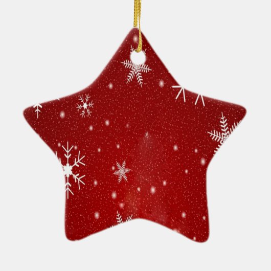 Weiße Schneeflocken mit rotem Hintergrund Keramikornament (Hinten)