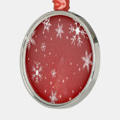 Weiße Schneeflocken mit rotem Hintergrund Silbernes Ornament (Links)