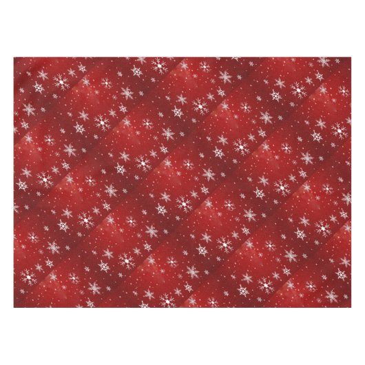 Weiße Schneeflocken mit rotem Hintergrund Tischdecke (Vorderseite (Horizontal))