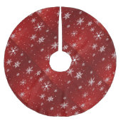 Weiße Schneeflocken mit rotem Hintergrunderock-Bau Polyester Weihnachtsbaumdecke (Vorderseite)