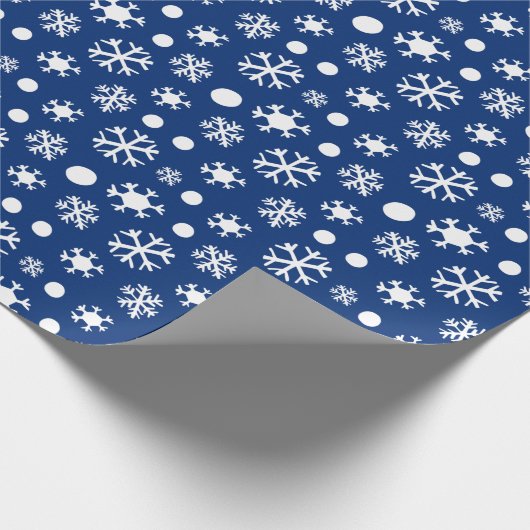 Weiße Schneeflocken Moderne Dunkelblaue Weihnachte Geschenkpapier (Ecke)