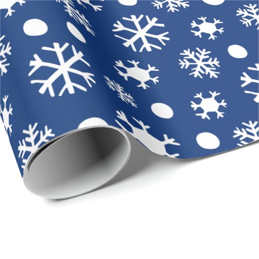 Weiße Schneeflocken Moderne Dunkelblaue Weihnachte Geschenkpapier (Rolleneckpunkt)