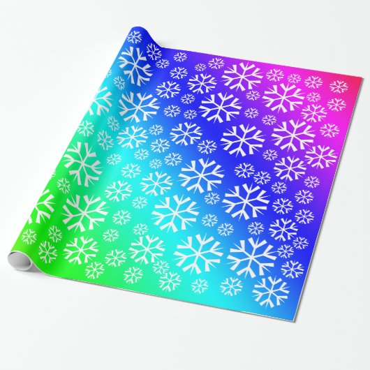 Weiße Schneeflocken Muster auf Regenbogenglanz Geschenkpapier (Ungerollt)