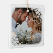 Weiße Schneeflocken Rahmen Chic Holiday Hochzeit F Keramikornament (Rechts)