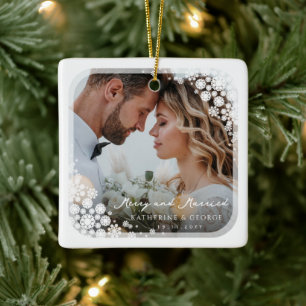 Weiße Schneeflocken Rahmen Chic Holiday Hochzeit F Keramikornament