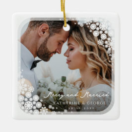 Weiße Schneeflocken Rahmen Chic Holiday Hochzeit F Keramikornament
