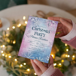 Weiße Schneeflocken Rosa und Blau Weihnachts-Party Einladung