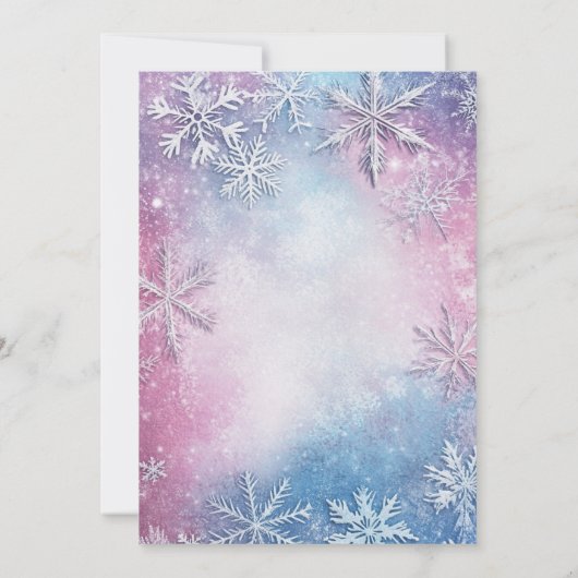 Weiße Schneeflocken Rosa und Blau Weihnachts-Party Einladung (Rückseite)