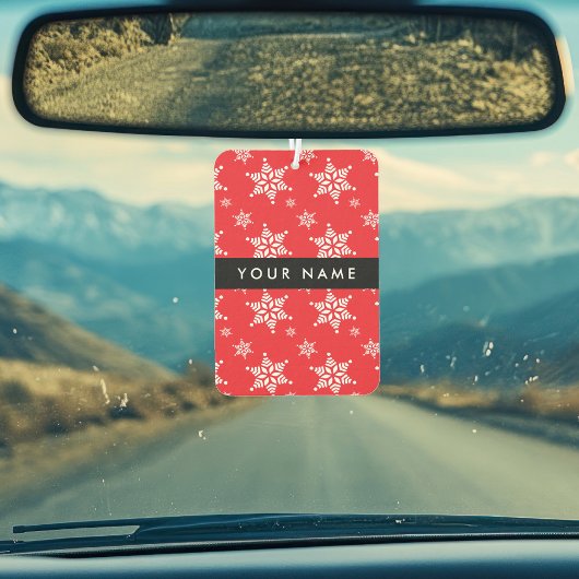 Weiße Schneeflocken, Rot, Ihr Name, Personalisiere Autolufterfrischer