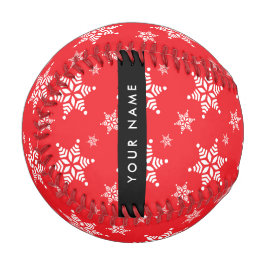 Weiße Schneeflocken, Rot, Ihr Name, Personalisiere Baseball