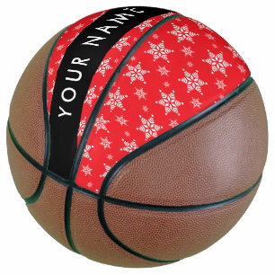 Weiße Schneeflocken, Rot, Ihr Name, Personalisiere Basketball