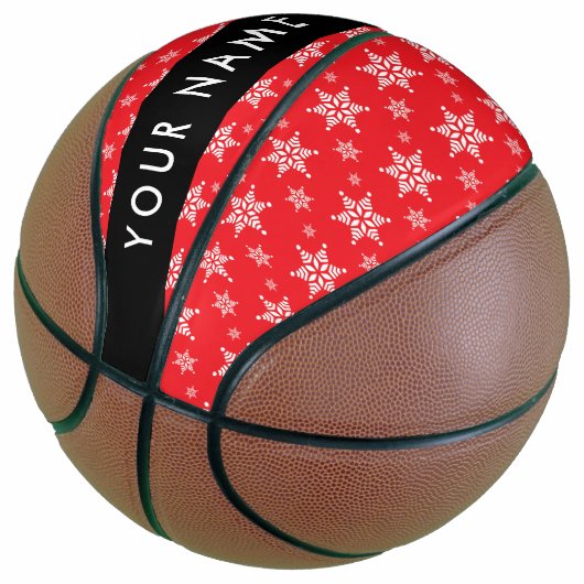 Weiße Schneeflocken, Rot, Ihr Name, Personalisiere Basketball (angewinkelt)
