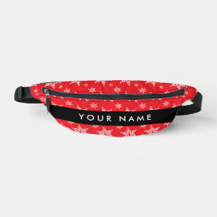 Weiße Schneeflocken, Rot, Ihr Name, Personalisiere Bauchtasche