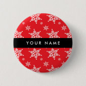 Weiße Schneeflocken, Rot, Ihr Name, Personalisiere Button (Vorderseite)