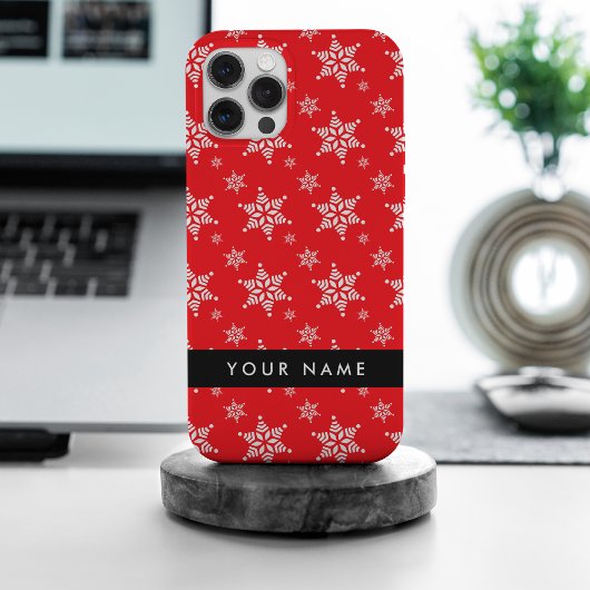Weiße Schneeflocken, Rot, Ihr Name, Personalisiere Case-Mate iPhone Hülle