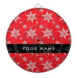 Weiße Schneeflocken, Rot, Ihr Name, Personalisiere Dartscheibe