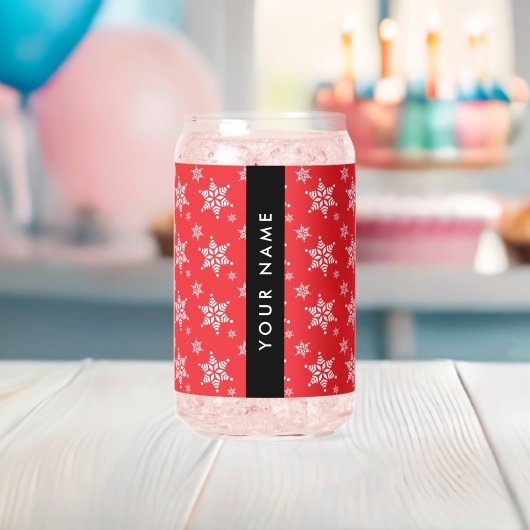 Weiße Schneeflocken, Rot, Ihr Name, Personalisiere Dosenglas (Insitu (Baby Party))