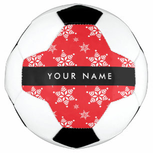 Weiße Schneeflocken, Rot, Ihr Name, Personalisiere Fußball